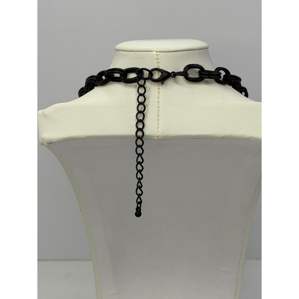 Black Statement Bib Necklace Clear Crystal Rhinestone Floral Cluster Goth Glam - Picture 3 of 5